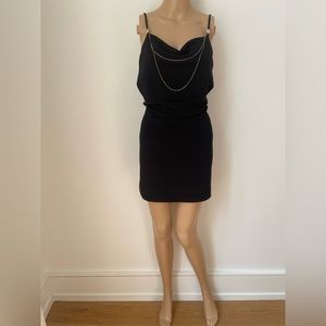 Black minidress with plunging back